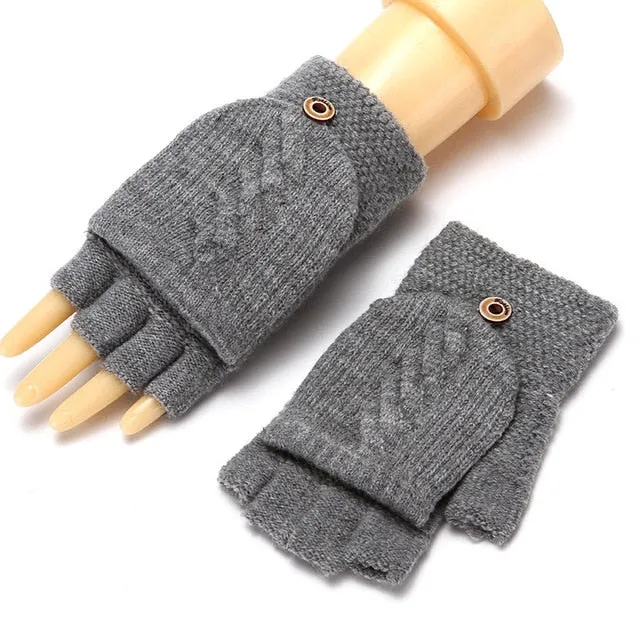 2020 Winter Warm Thickening Wool Gloves Knitted Flip Fingerless Exposed Finger Thick Gloves Without Fingers Mittens Glove Women