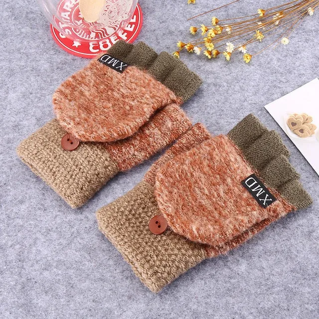 2020 Winter Warm Thickening Wool Gloves Knitted Flip Fingerless Exposed Finger Thick Gloves Without Fingers Mittens Glove Women