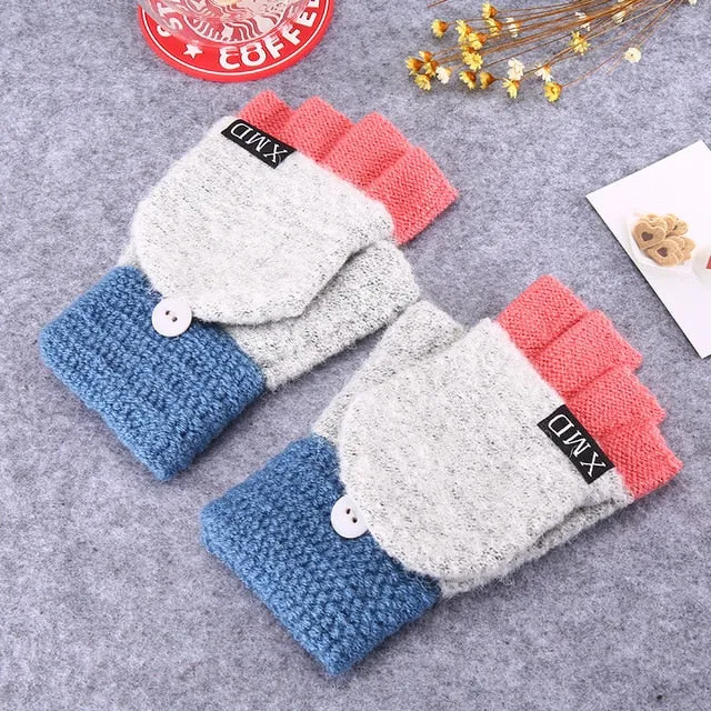 2020 Winter Warm Thickening Wool Gloves Knitted Flip Fingerless Exposed Finger Thick Gloves Without Fingers Mittens Glove Women