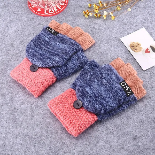 2020 Winter Warm Thickening Wool Gloves Knitted Flip Fingerless Exposed Finger Thick Gloves Without Fingers Mittens Glove Women