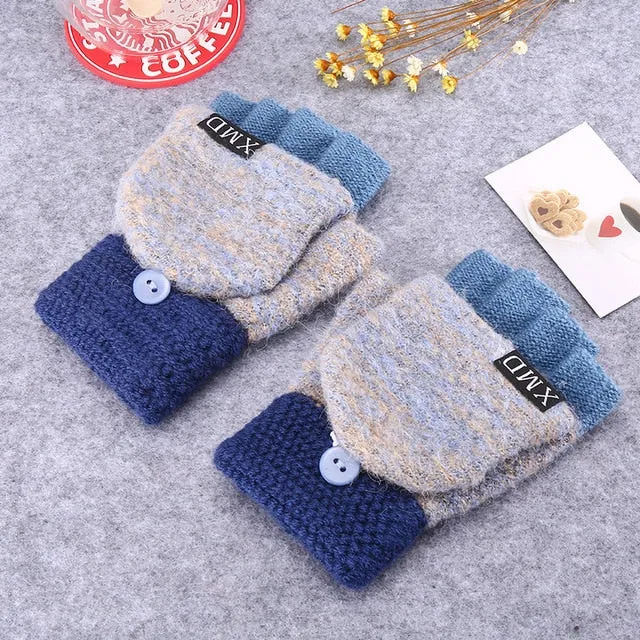 2020 Winter Warm Thickening Wool Gloves Knitted Flip Fingerless Exposed Finger Thick Gloves Without Fingers Mittens Glove Women