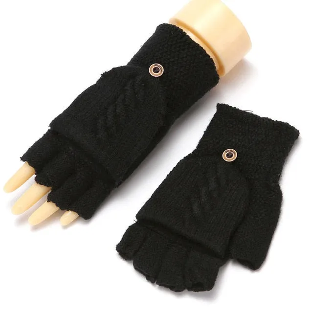 2020 Winter Warm Thickening Wool Gloves Knitted Flip Fingerless Exposed Finger Thick Gloves Without Fingers Mittens Glove Women