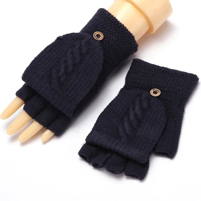 2020 Winter Warm Thickening Wool Gloves Knitted Flip Fingerless Exposed Finger Thick Gloves Without Fingers Mittens Glove Women