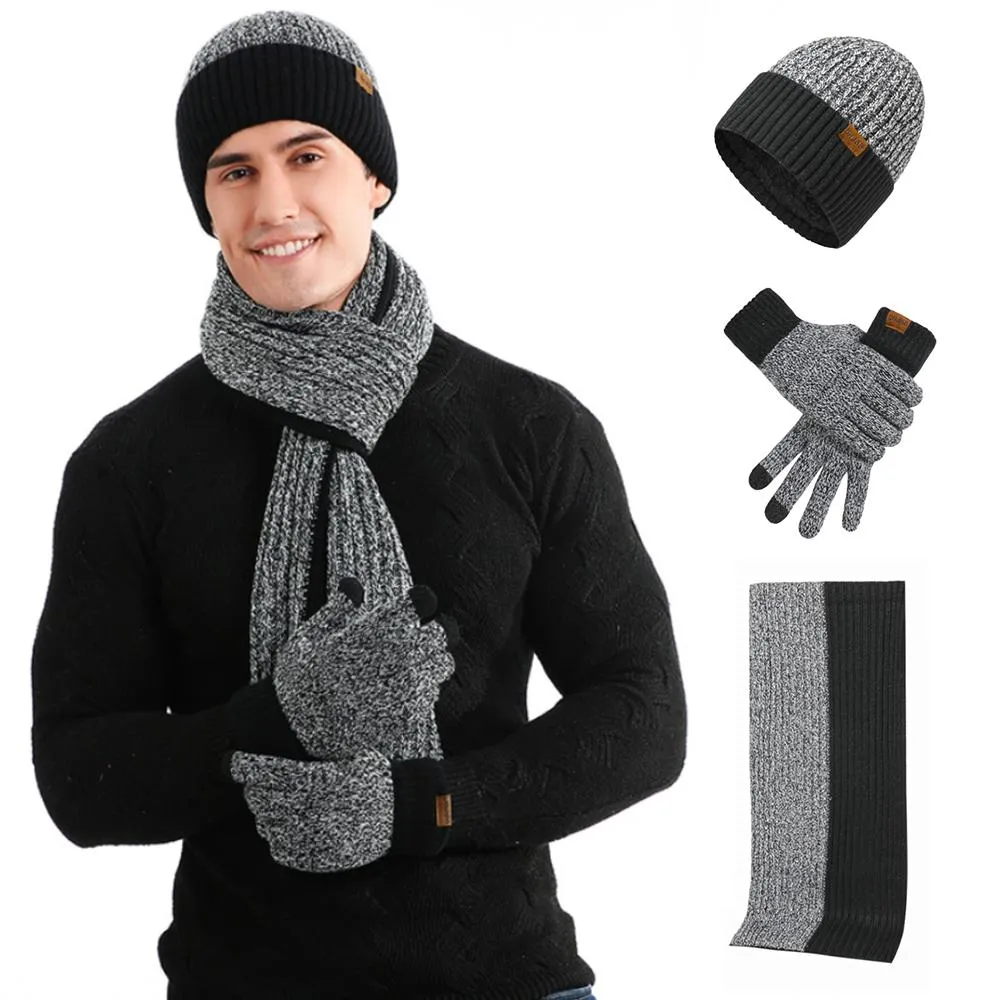 3Pcs Winter Scarf Hat Gloves Kit Beanie Hat & Long Scarf & Gloves Gift