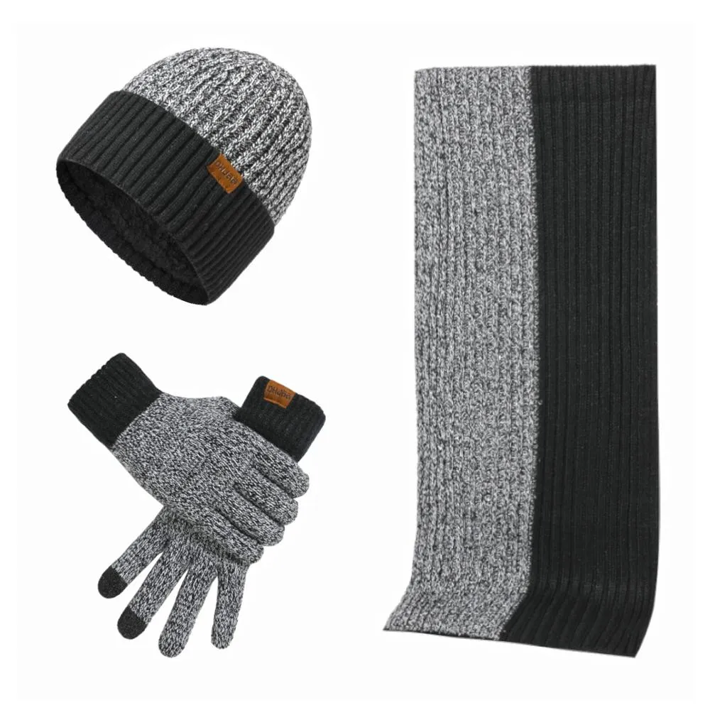 3Pcs Winter Scarf Hat Gloves Kit Beanie Hat & Long Scarf & Gloves Gift