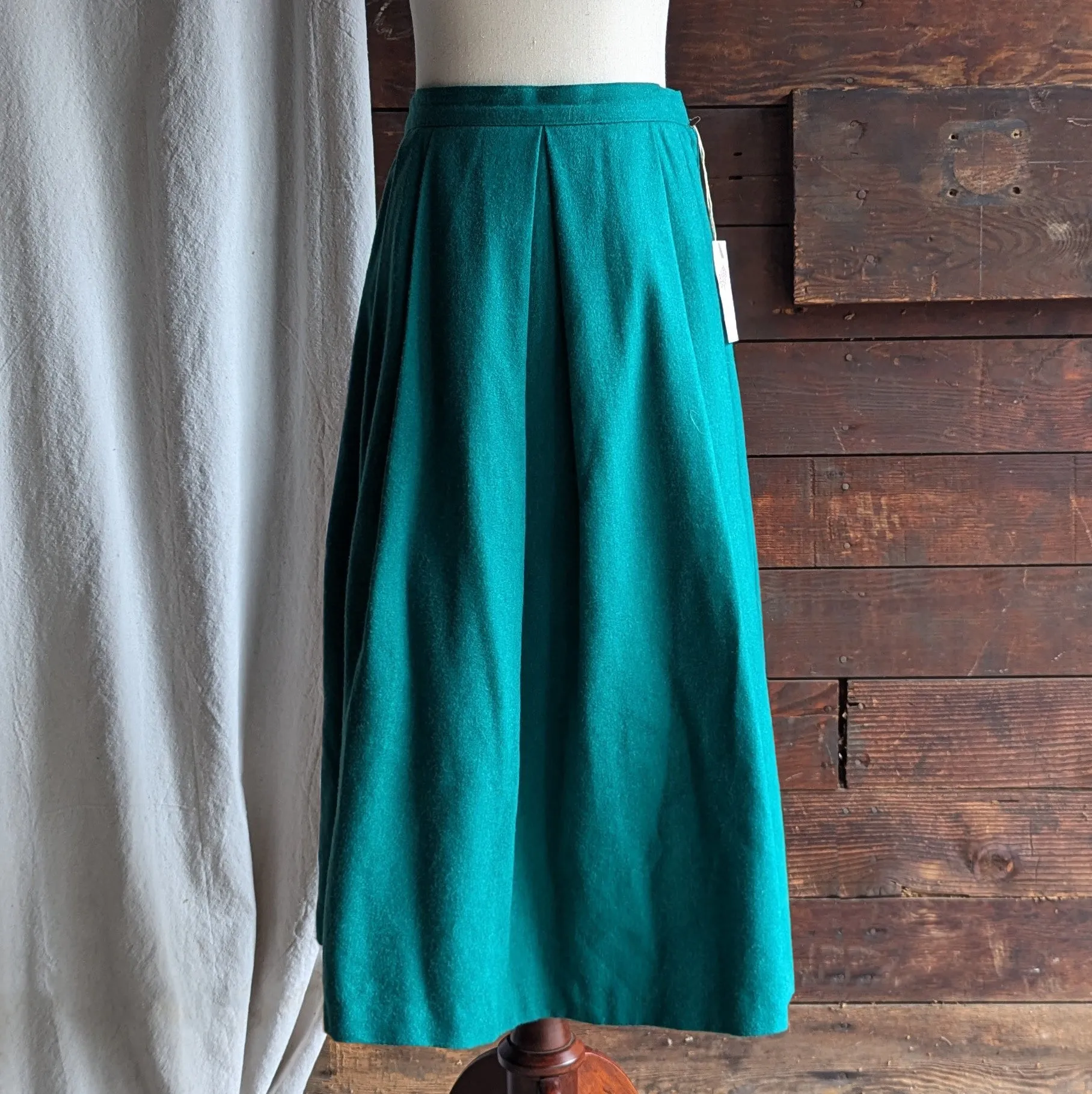 80s Vintage Forest Green Pleated A-Line Skirt