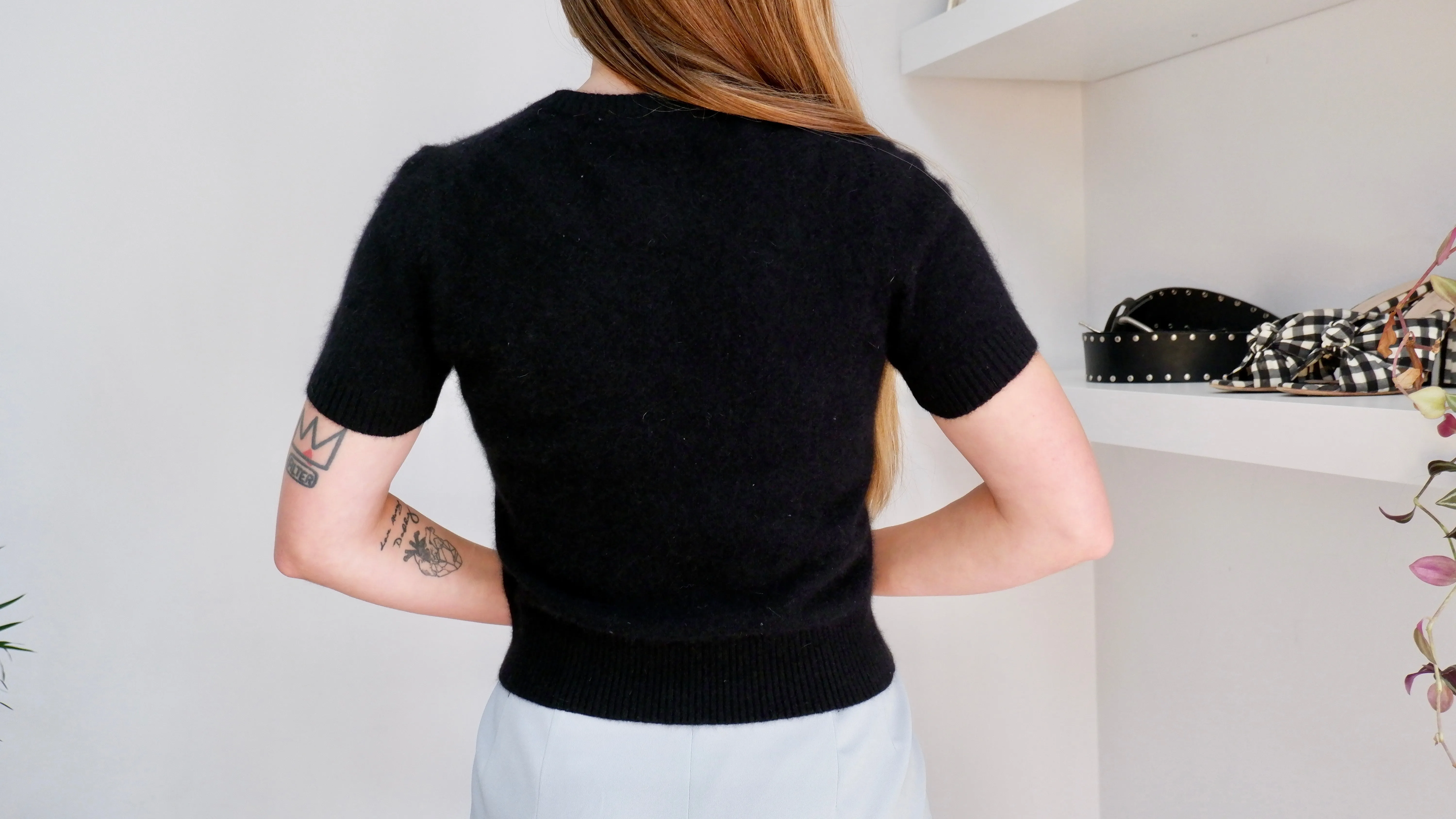 90s Black Angora & Lambswool Cropped Knit Tee - XS