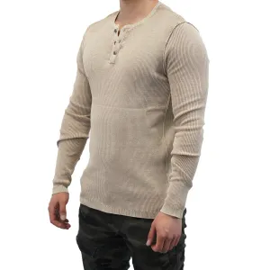 Acid Wash Henley | Tan