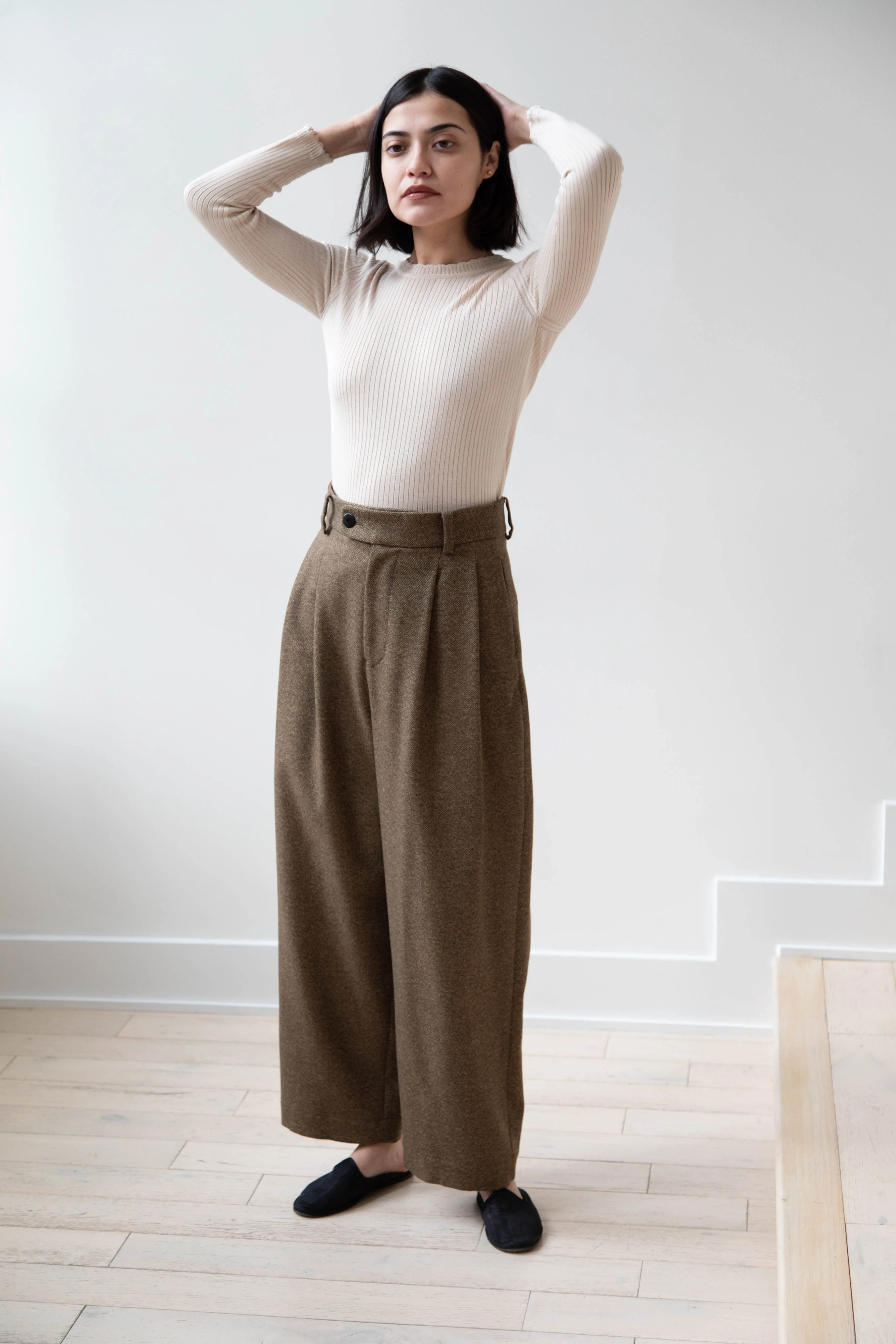 Arts & Science | Tuck Front Trousers in Yorimoku Tweed Wool