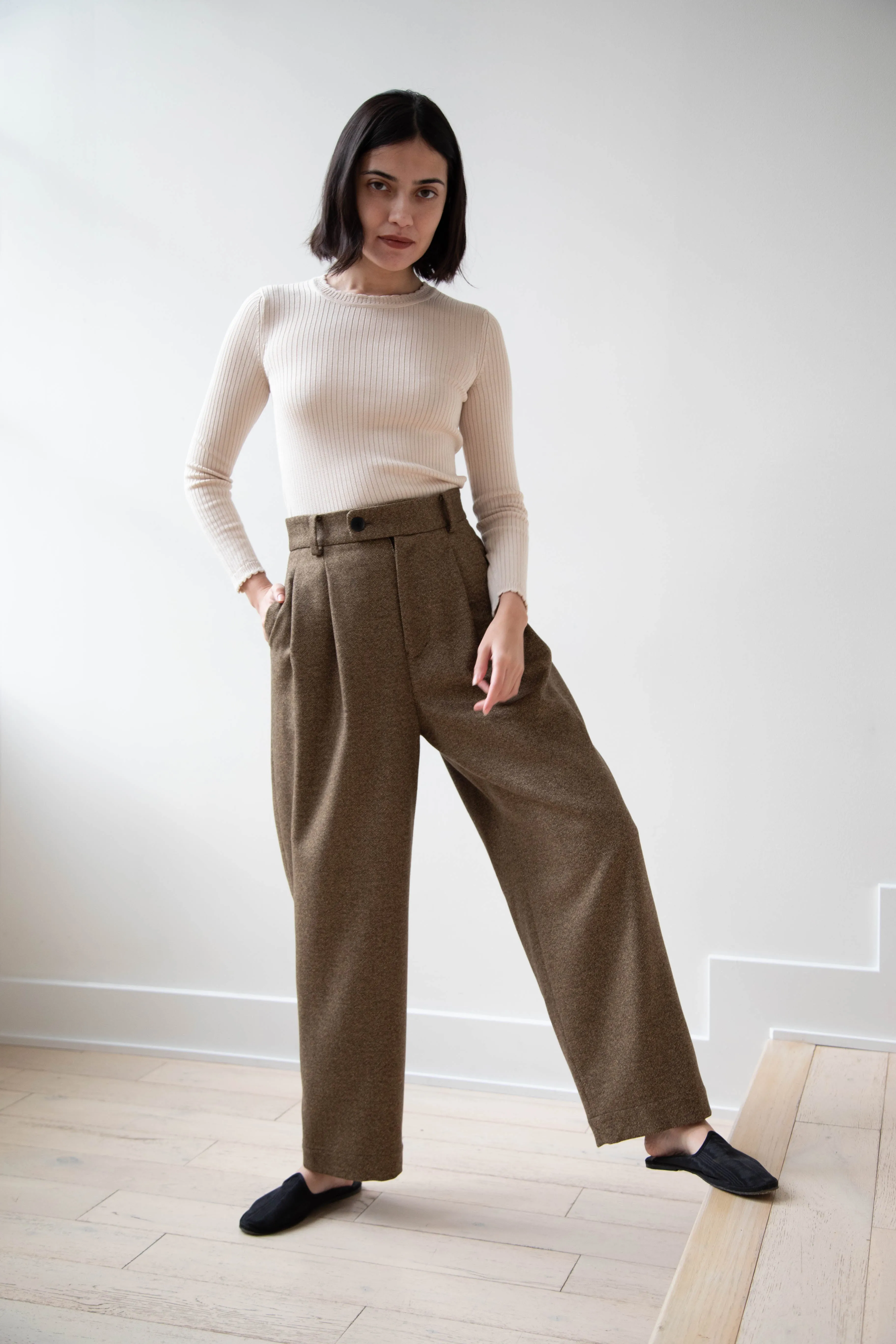 Arts & Science | Tuck Front Trousers in Yorimoku Tweed Wool