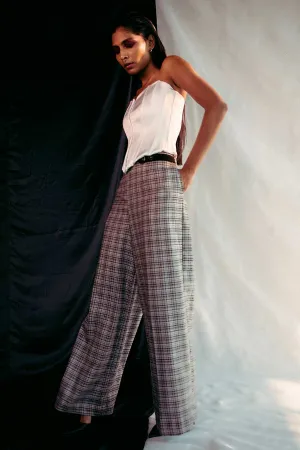 Beige Checks Tweed Pants