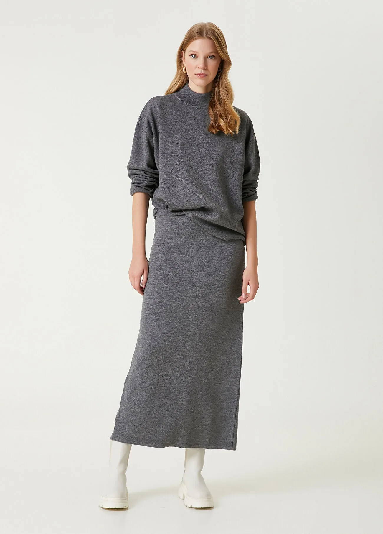 Beymen Club Midi Wool Skirt Gray