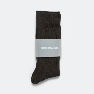 Bjarki Cashmere Wool Blend Rib Sock - Espresso