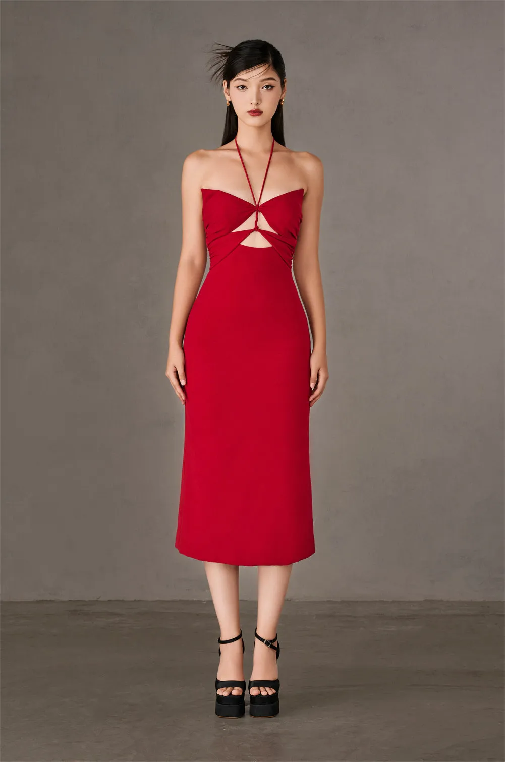 Bodycon Cut-Out Long Halter Dress