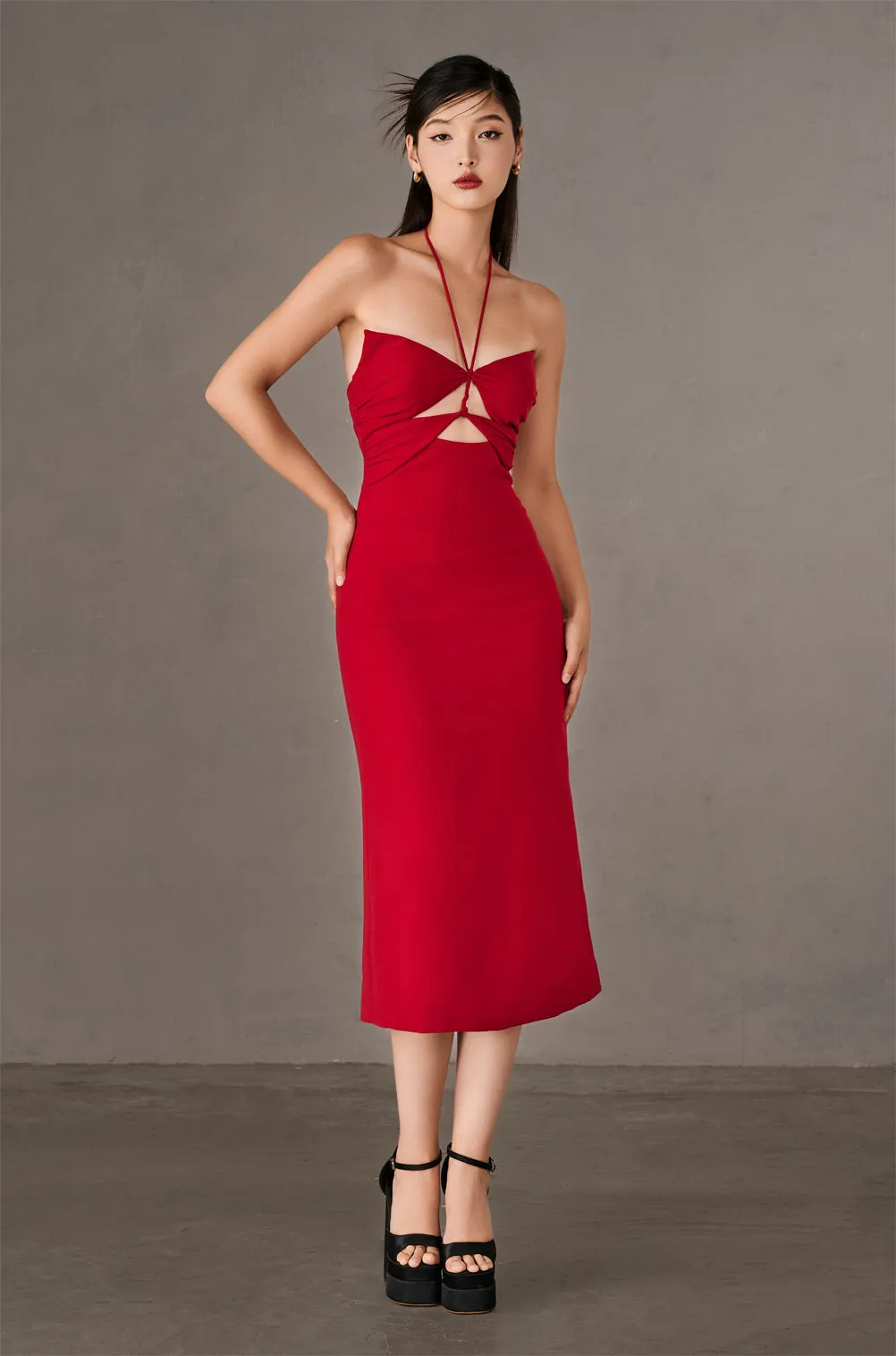 Bodycon Cut-Out Long Halter Dress