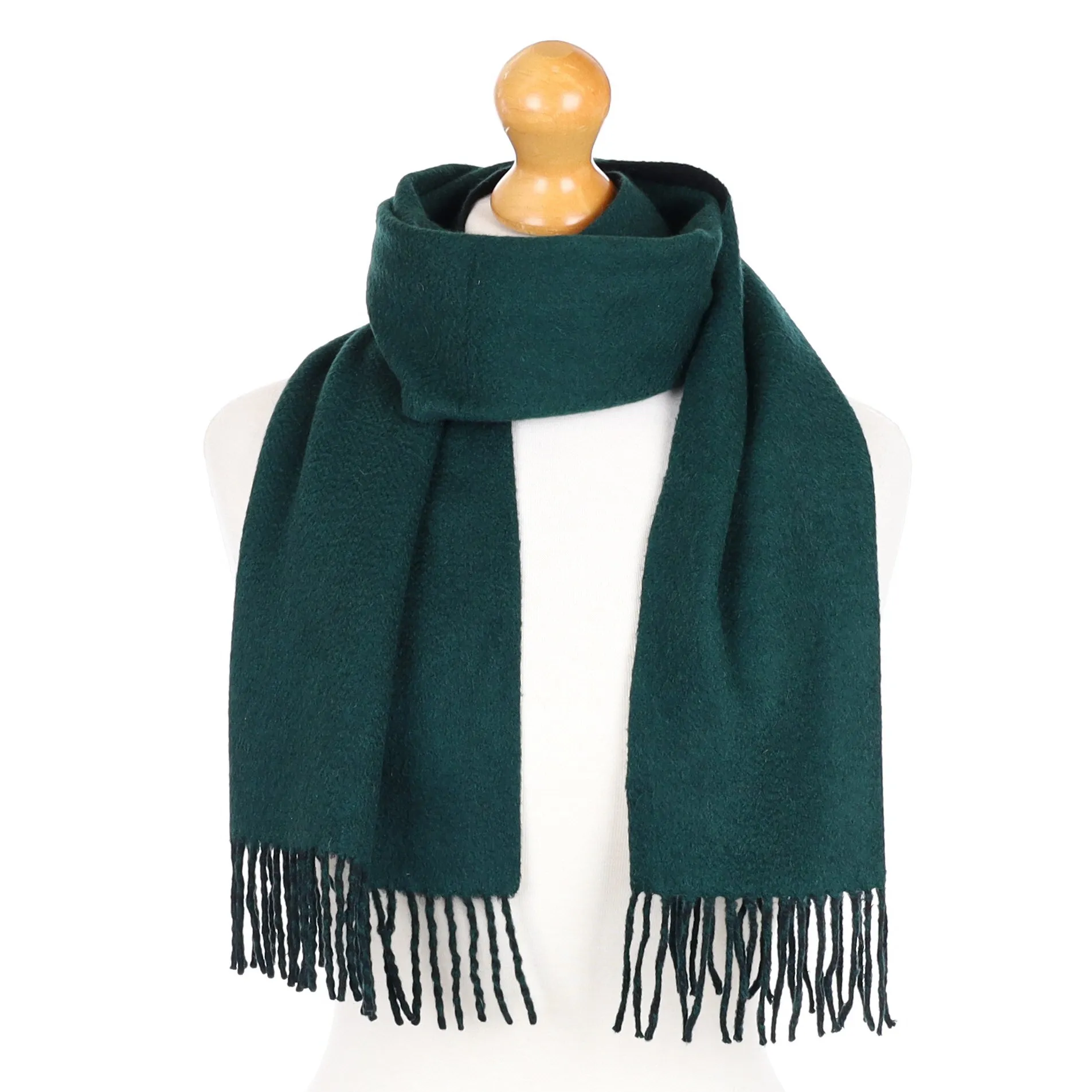 Bottle Green and Black Cashmere Fringed Woven Scarf