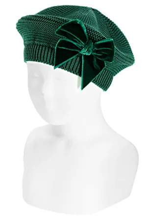 Bottle Green Velvet Bow Beret