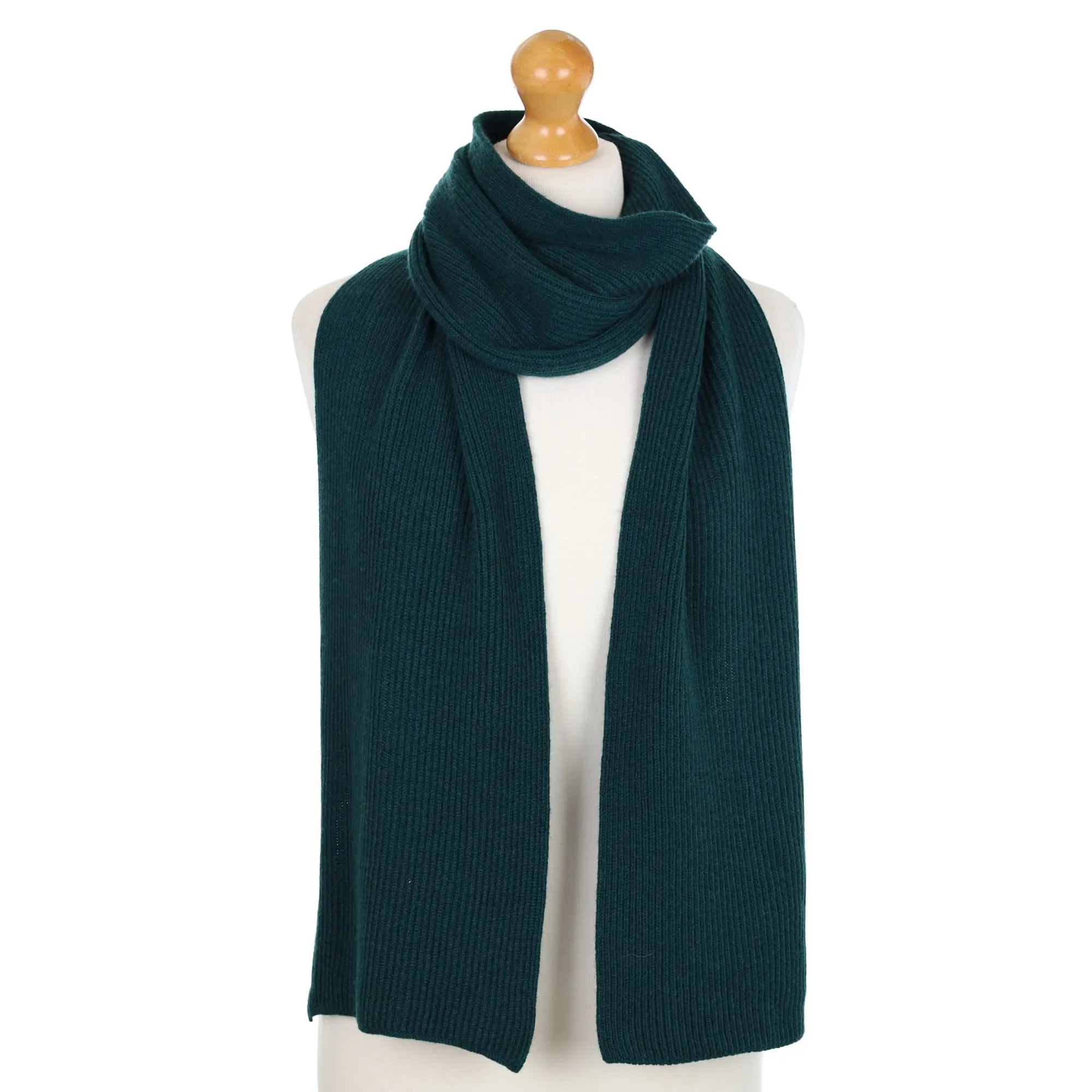 Brand New Scottish Bottle Green Rib Cashmere Scarf