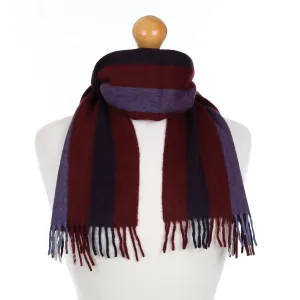 Burgundy Stripe Cashmere Fringed Woven Scarf