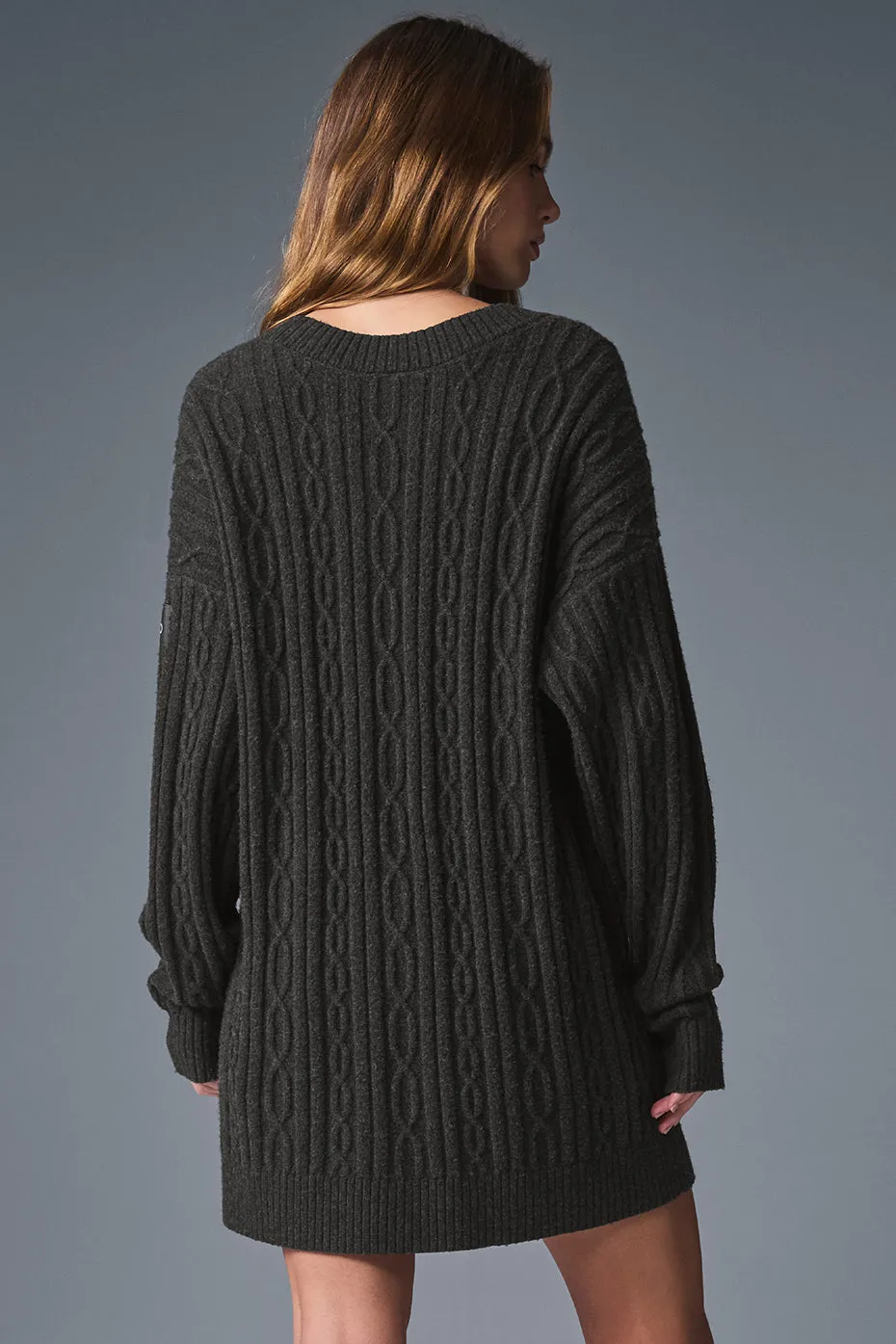 Cable Knit Winter Bliss Cardigan - Dark Heather Grey