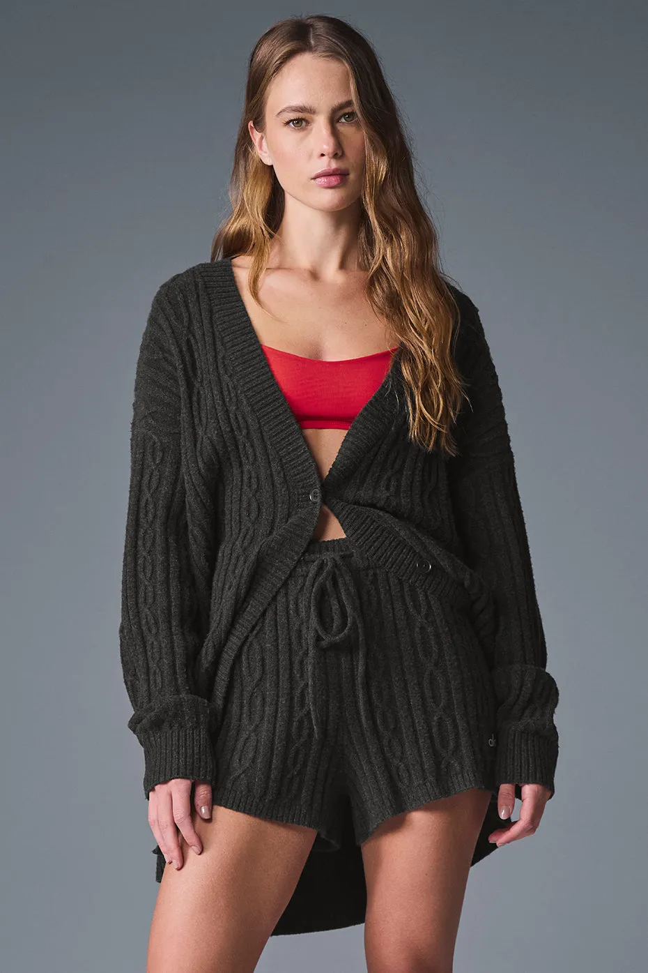 Cable Knit Winter Bliss Cardigan - Dark Heather Grey