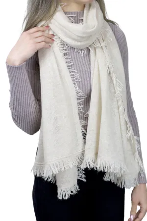 Cashmere Blend Scarf with Fringe Beige - One Size (26 x 80 inches)