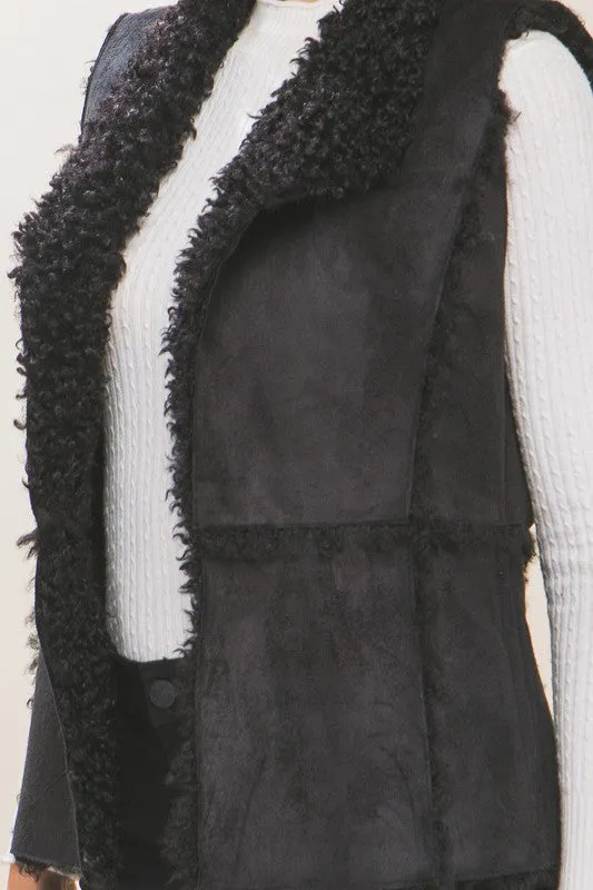 Celeste Shearling Suede Vest with Faux Fur Lining