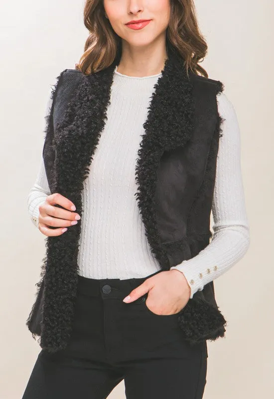 Celeste Shearling Suede Vest with Faux Fur Lining