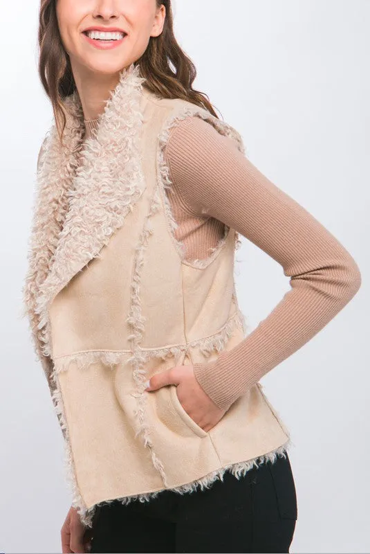 Celeste Shearling Suede Vest with Faux Fur Lining