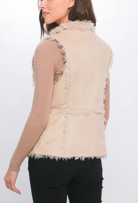 Celeste Shearling Suede Vest with Faux Fur Lining