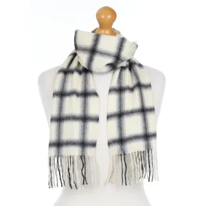 Charcoal Cream Check Cashmere Fringed Woven Scarf