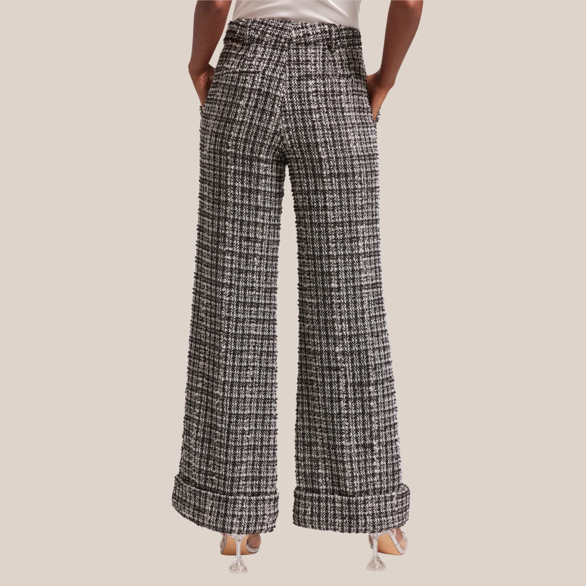 Checks Textured Tweed Wide Leg Pants - Black/White