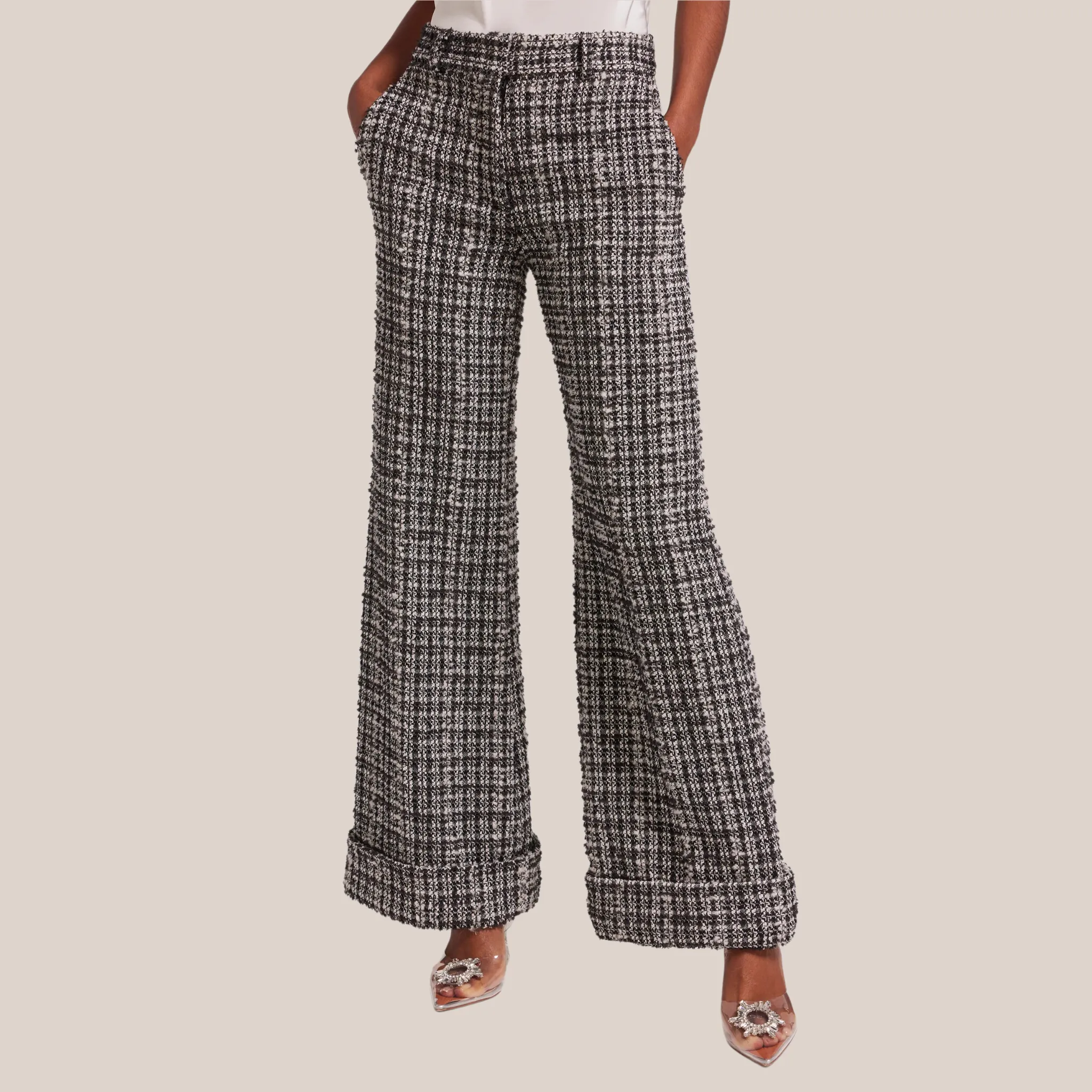 Checks Textured Tweed Wide Leg Pants - Black/White