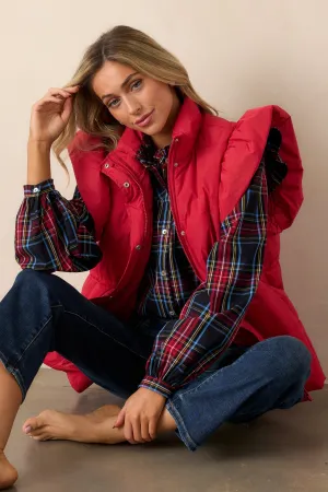 Cherry on Top Red Flutter Sleeve Puffer Vest