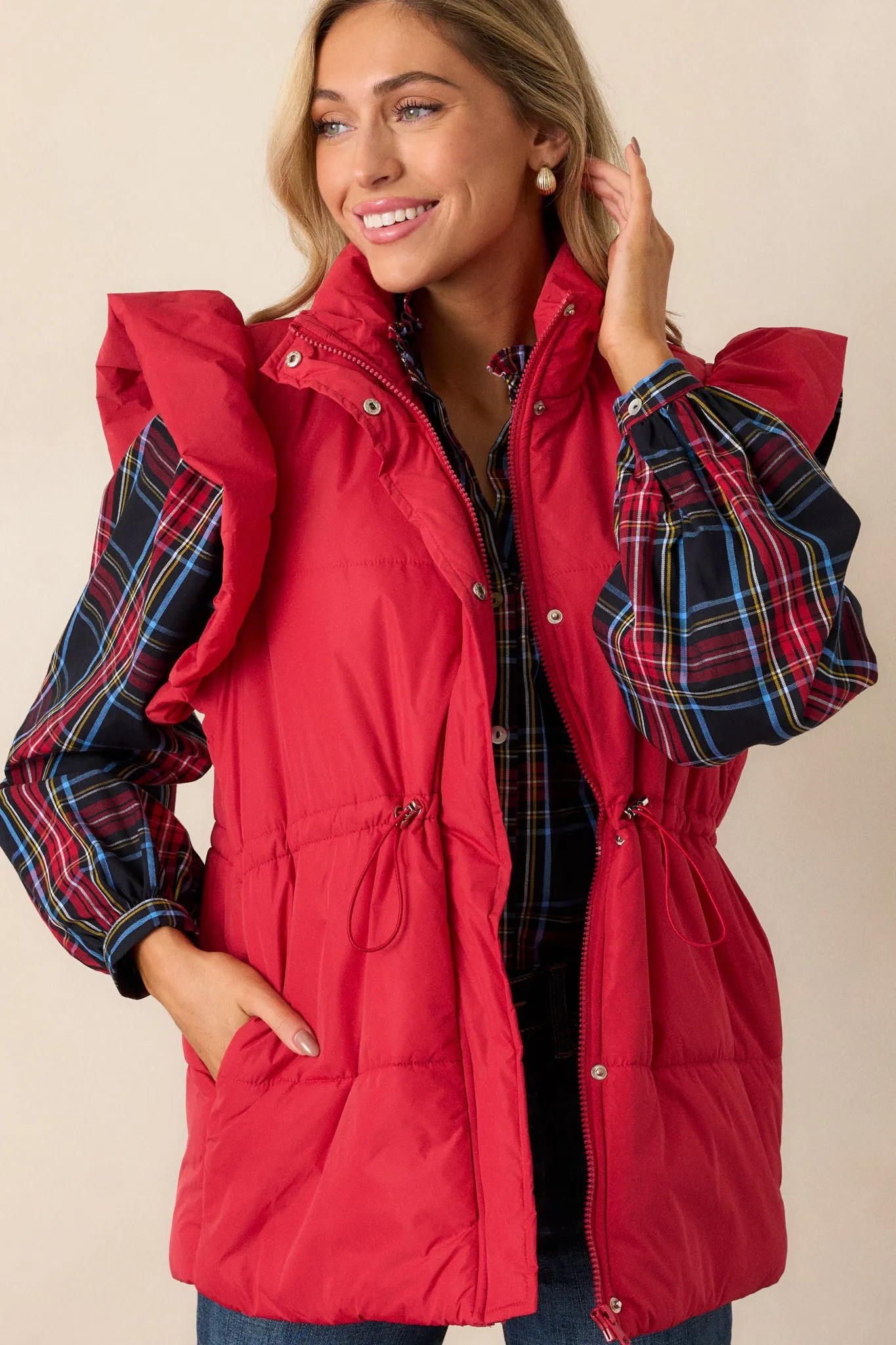 Cherry on Top Red Flutter Sleeve Puffer Vest