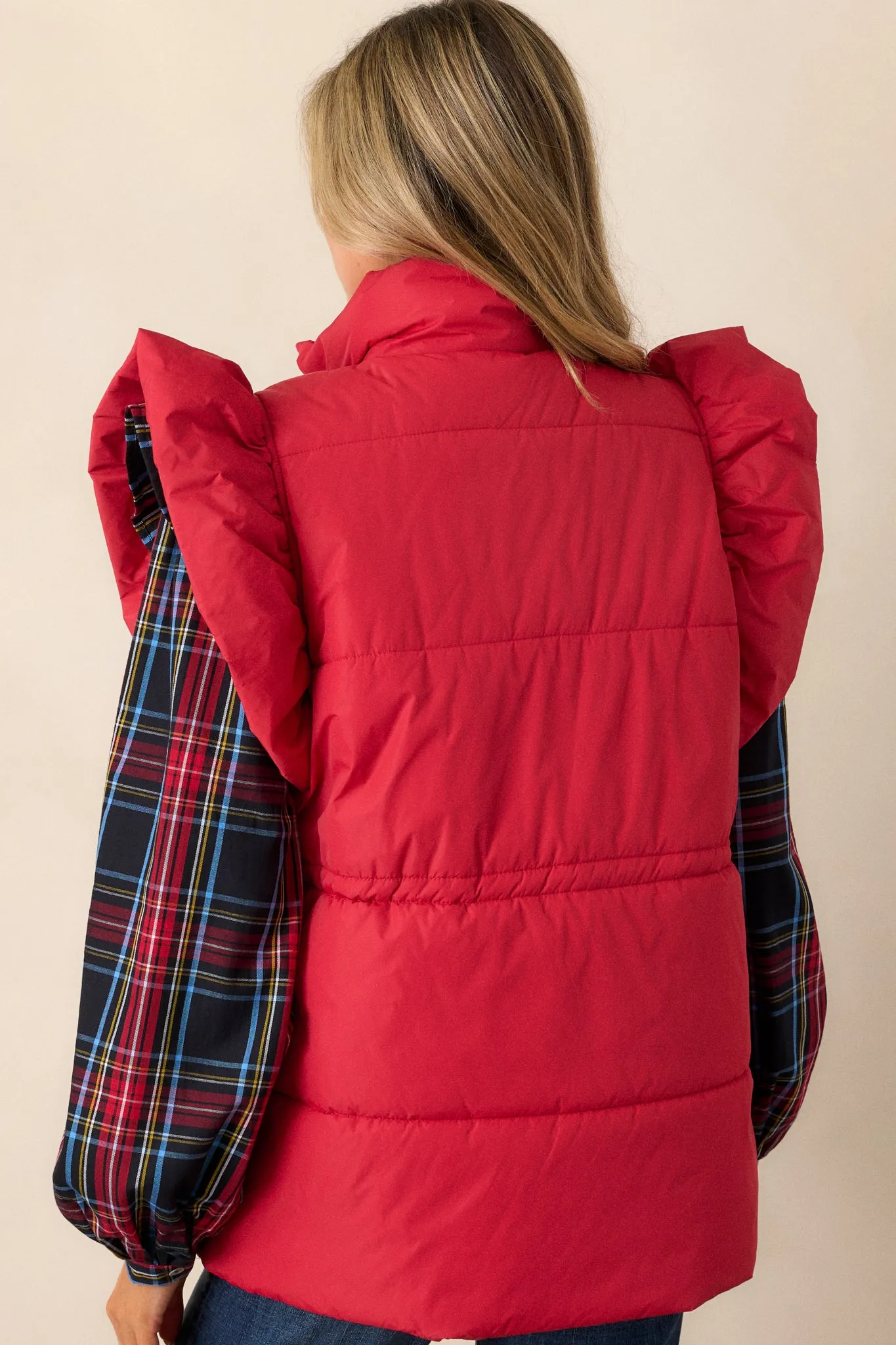 Cherry on Top Red Flutter Sleeve Puffer Vest