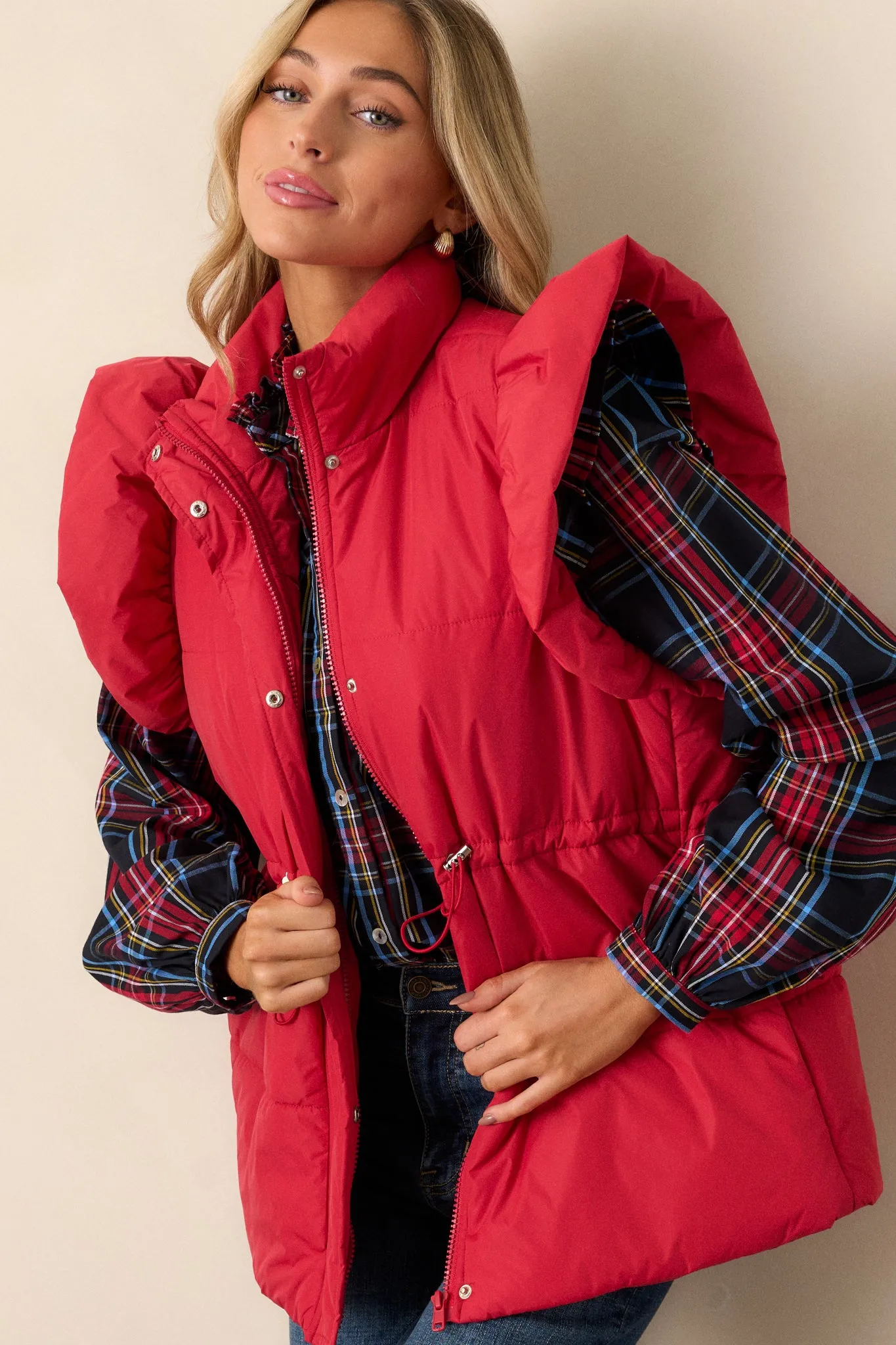 Cherry on Top Red Flutter Sleeve Puffer Vest