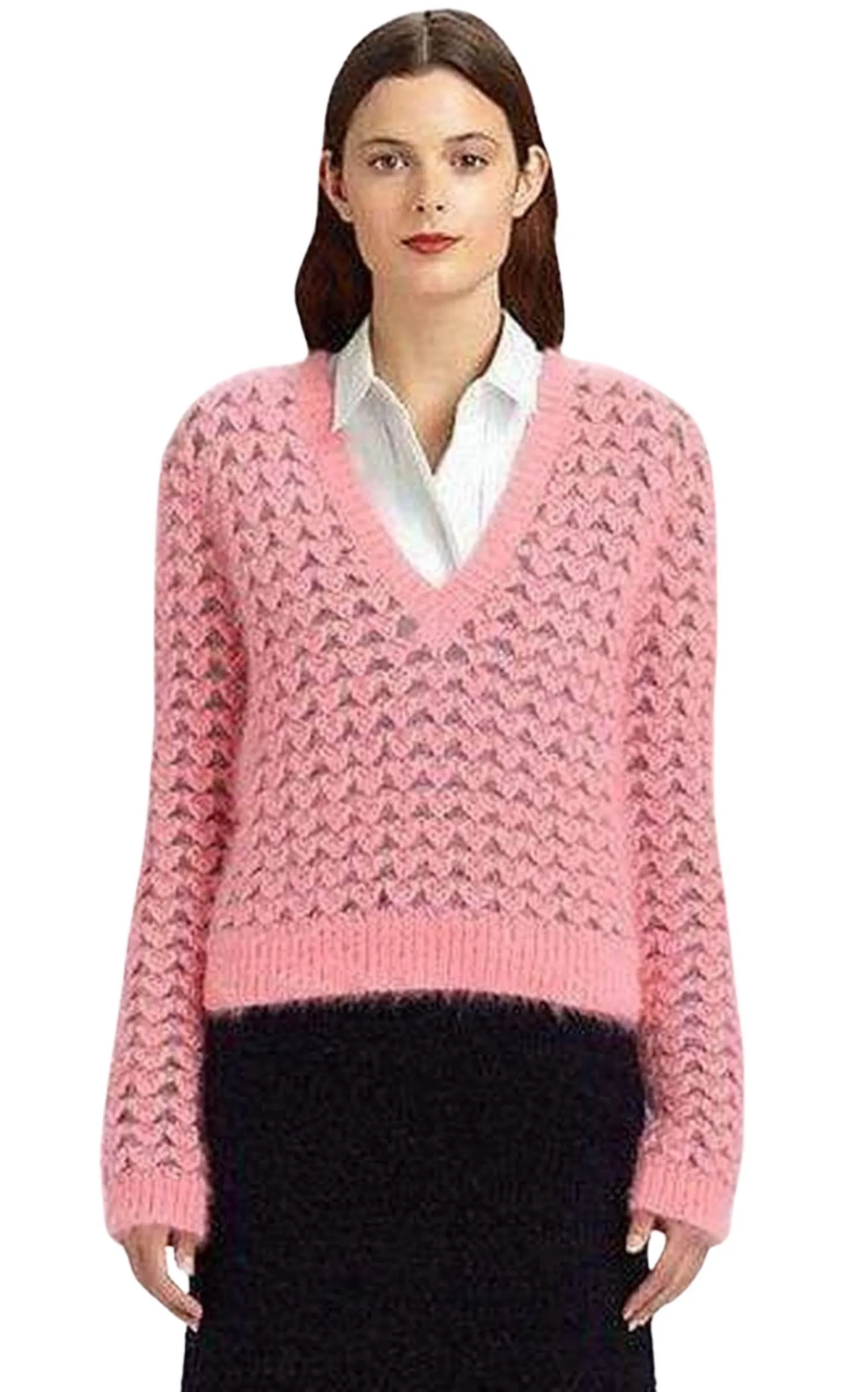 Chunky Pink Angora V Neck Jumper