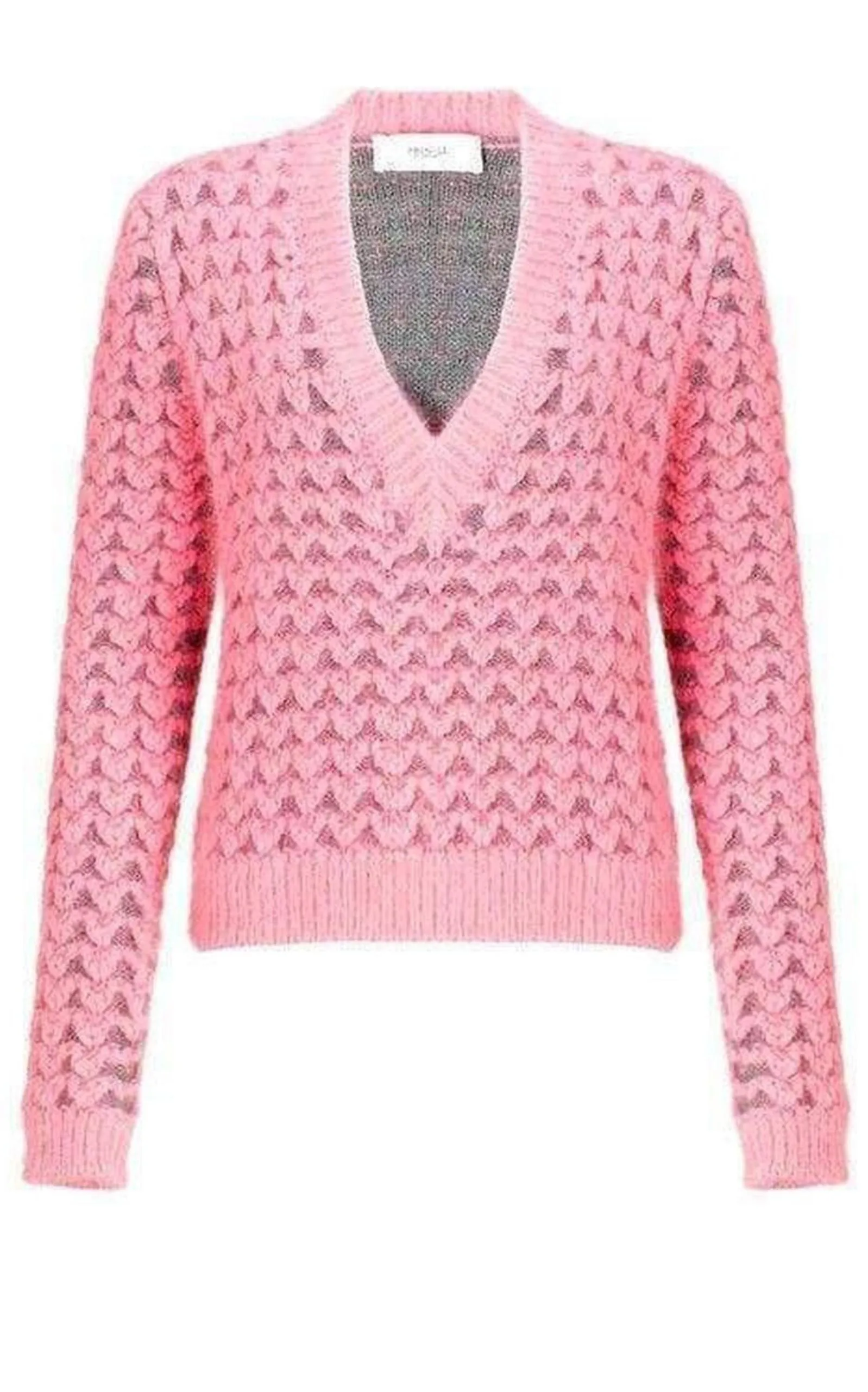 Chunky Pink Angora V Neck Jumper