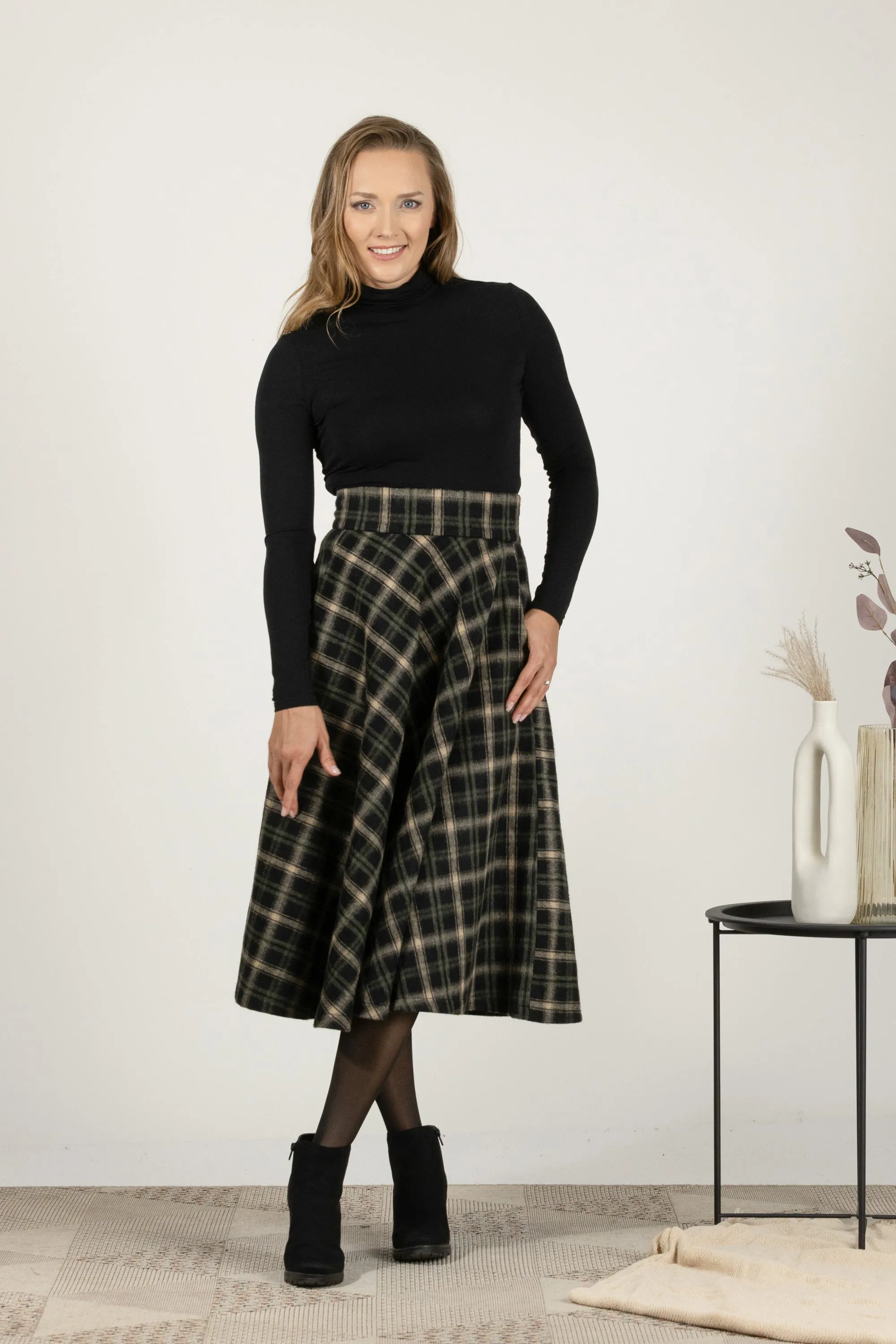 Dark Chocolate High Waist Wool Midi Skirt