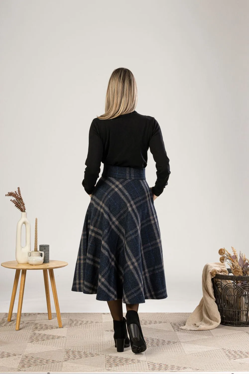 Dark Chocolate High Waist Wool Midi Skirt