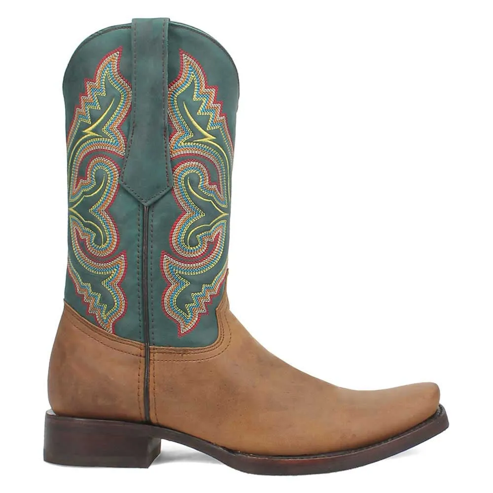 Dingo True Grit Tan and Green Snoot Toe Leather Western Boots