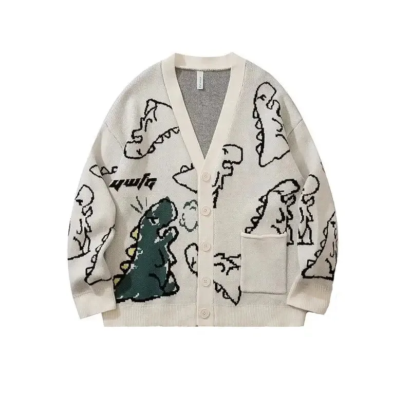 Dinosaur Oversized Cartoon Button Up Cardigan