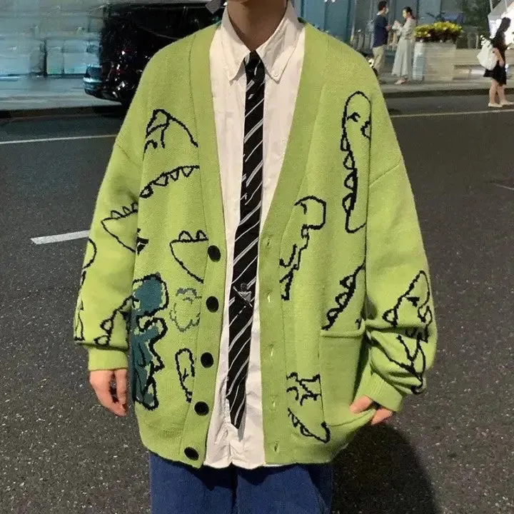 Dinosaur Oversized Cartoon Button Up Cardigan