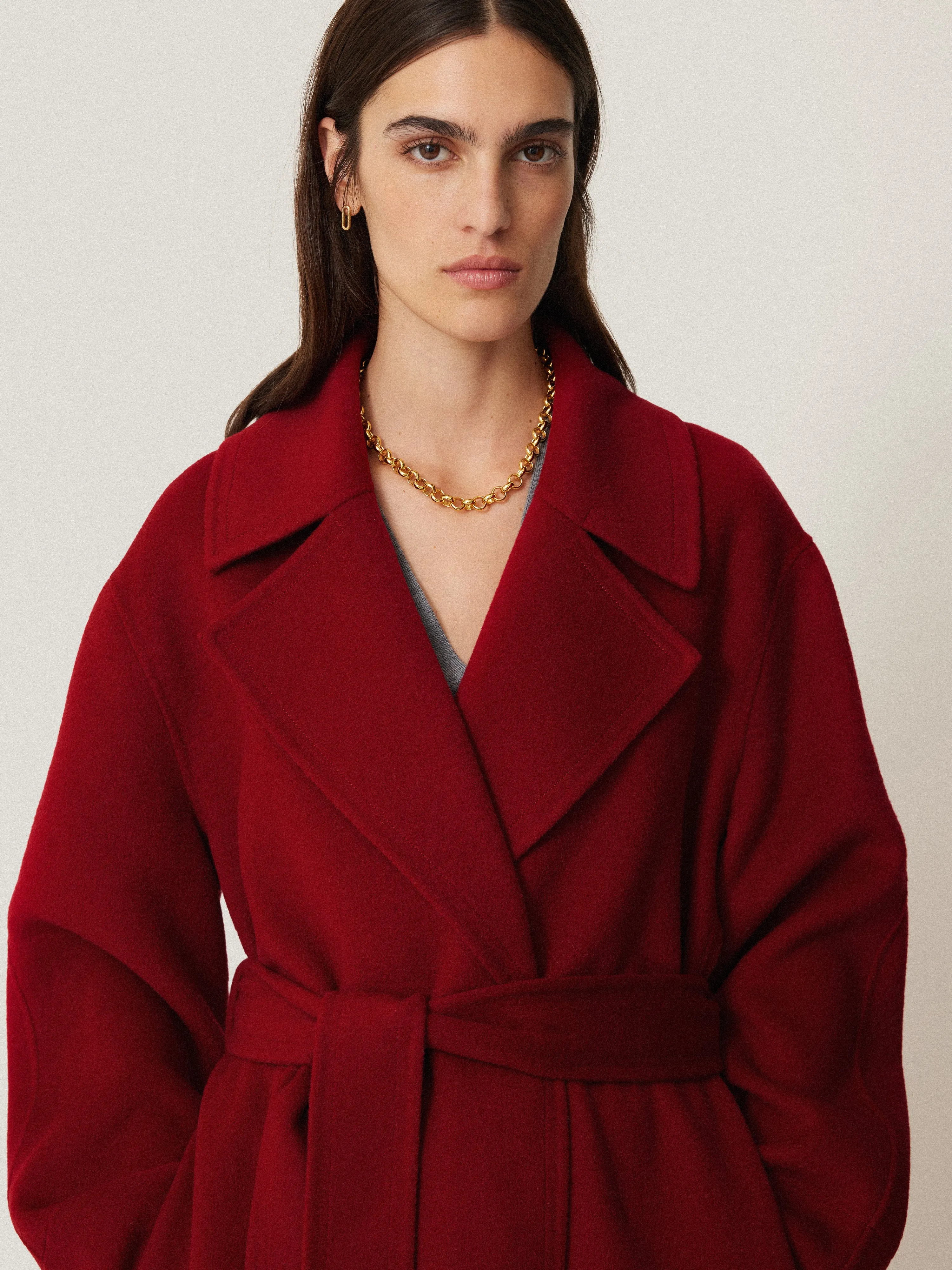 Double Faced Cocoon Wrap Coat | Red