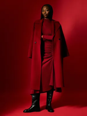 Double Faced Cocoon Wrap Coat | Red