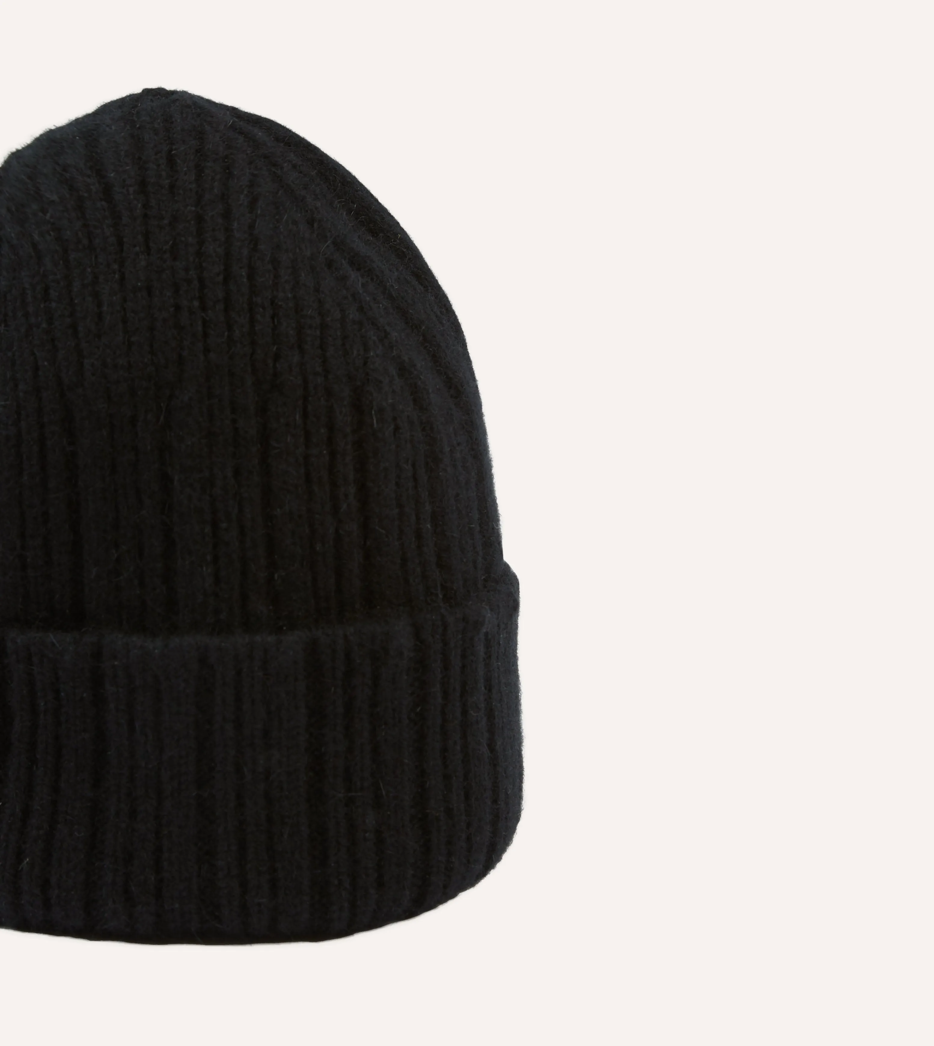 Drake's by A. Levine Black Angora Lambswool Ribbed Knit Cap