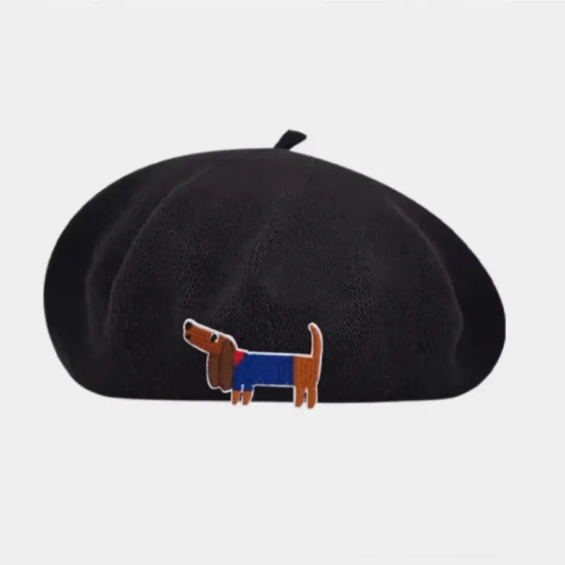 Embroidered Dachshund beret hat