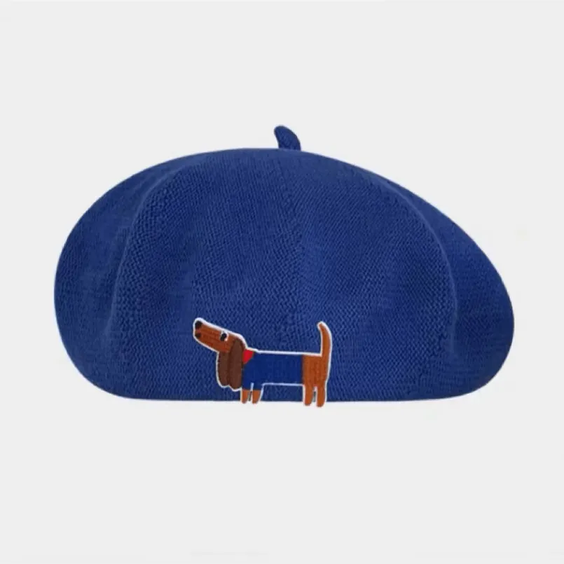 Embroidered Dachshund beret hat