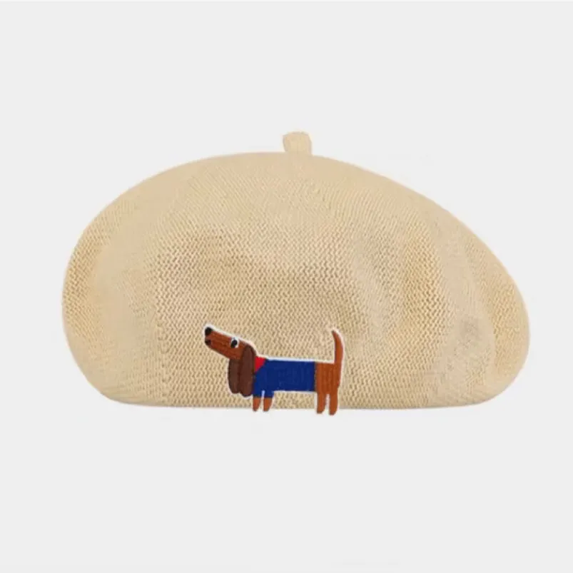 Embroidered Dachshund beret hat